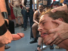 Bondage scene with a hunk who takes it all