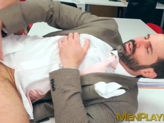 Suited hunk Dani Robles has his tight hairy ass rimmed hard