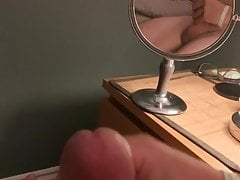 Wanking with cumshot - double mirror angle