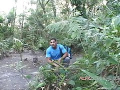 Two Latino hunks enjoy outdoor bareback fuck